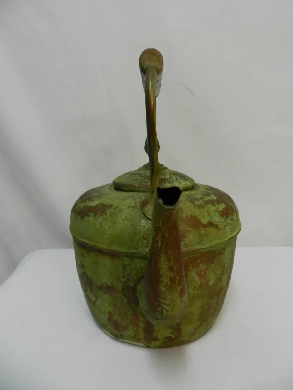Antique Vintage Copper Tea Kettle Goose neck Spout green patina Handle 12
